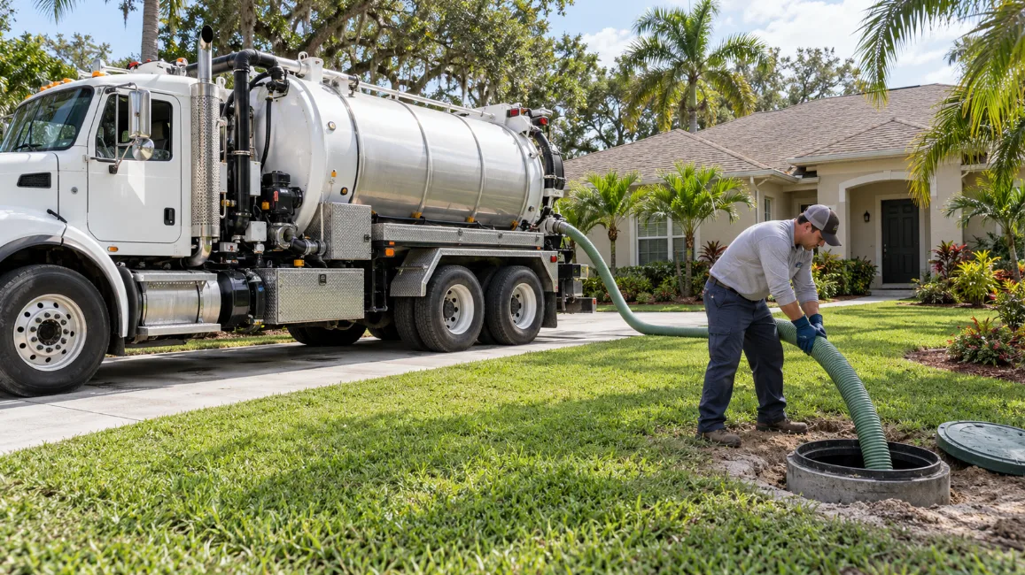 Illustration of a septic pumping truck at a Florida home